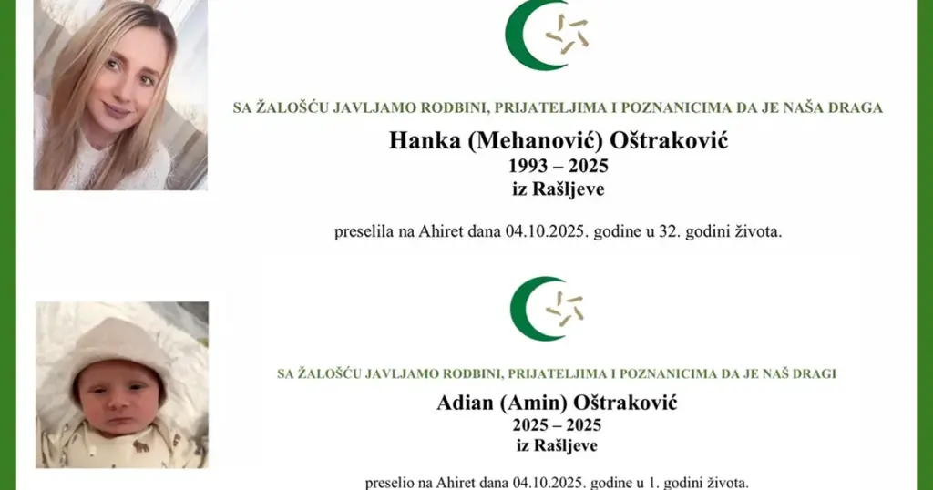 Objavljen termin dženaze majke Hanke i njene bebe koji su stradali u stravičnoj nesreći