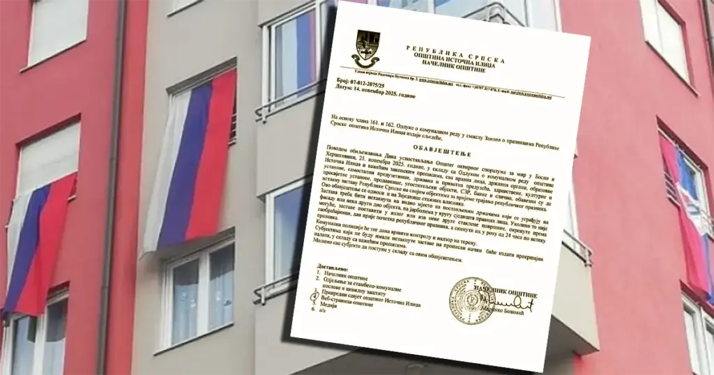 Opština Istočna Ilidža naredila građanima da 21. novembra istaknu zastave RS ili slijedi kazna